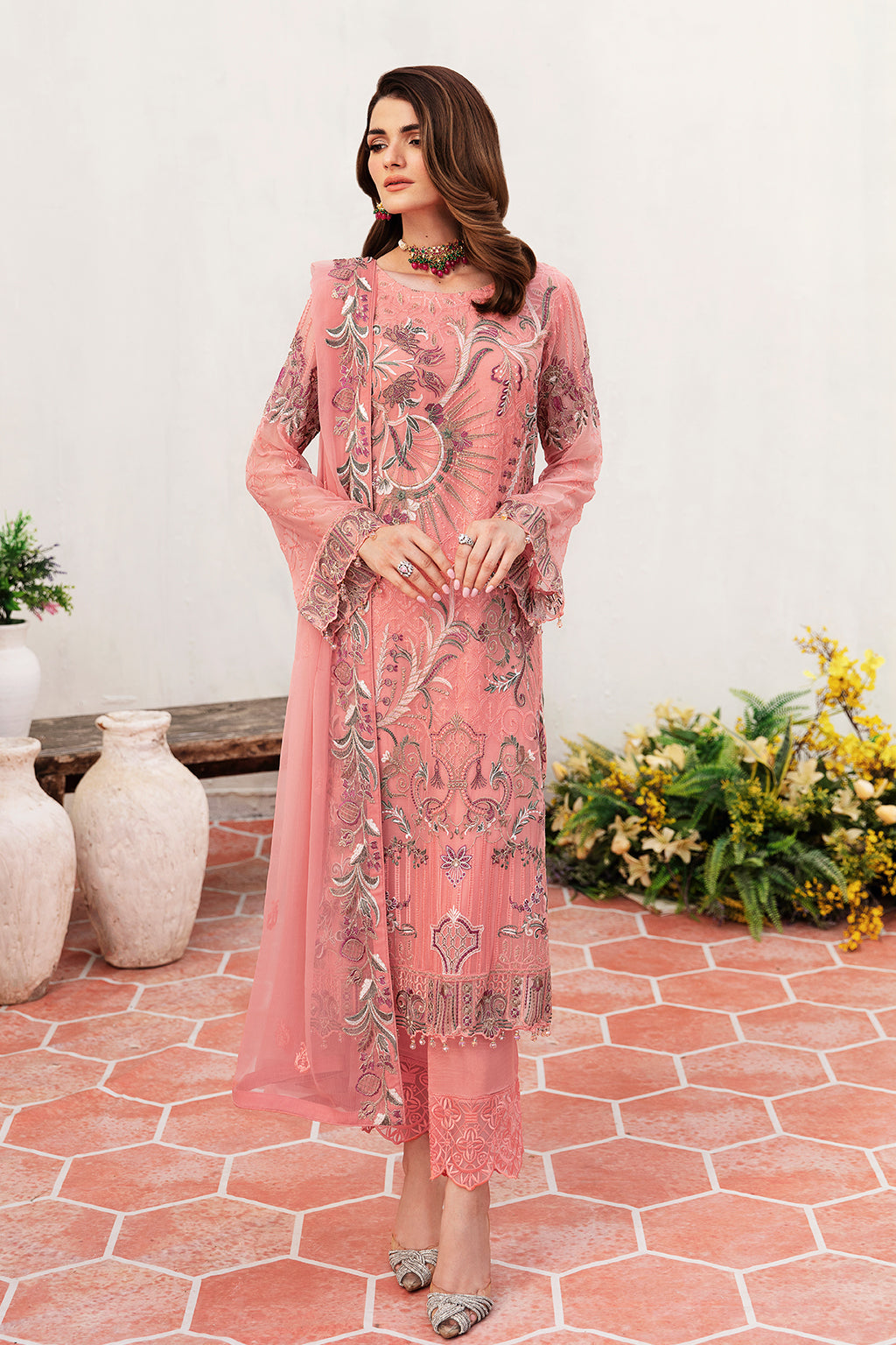 Glimmering Drop of Magic By Areesha Embroidered Chiffon Suits Unstitched 3  Piece ARE21-C13 02 Red Black Sequence - Luxury Collection