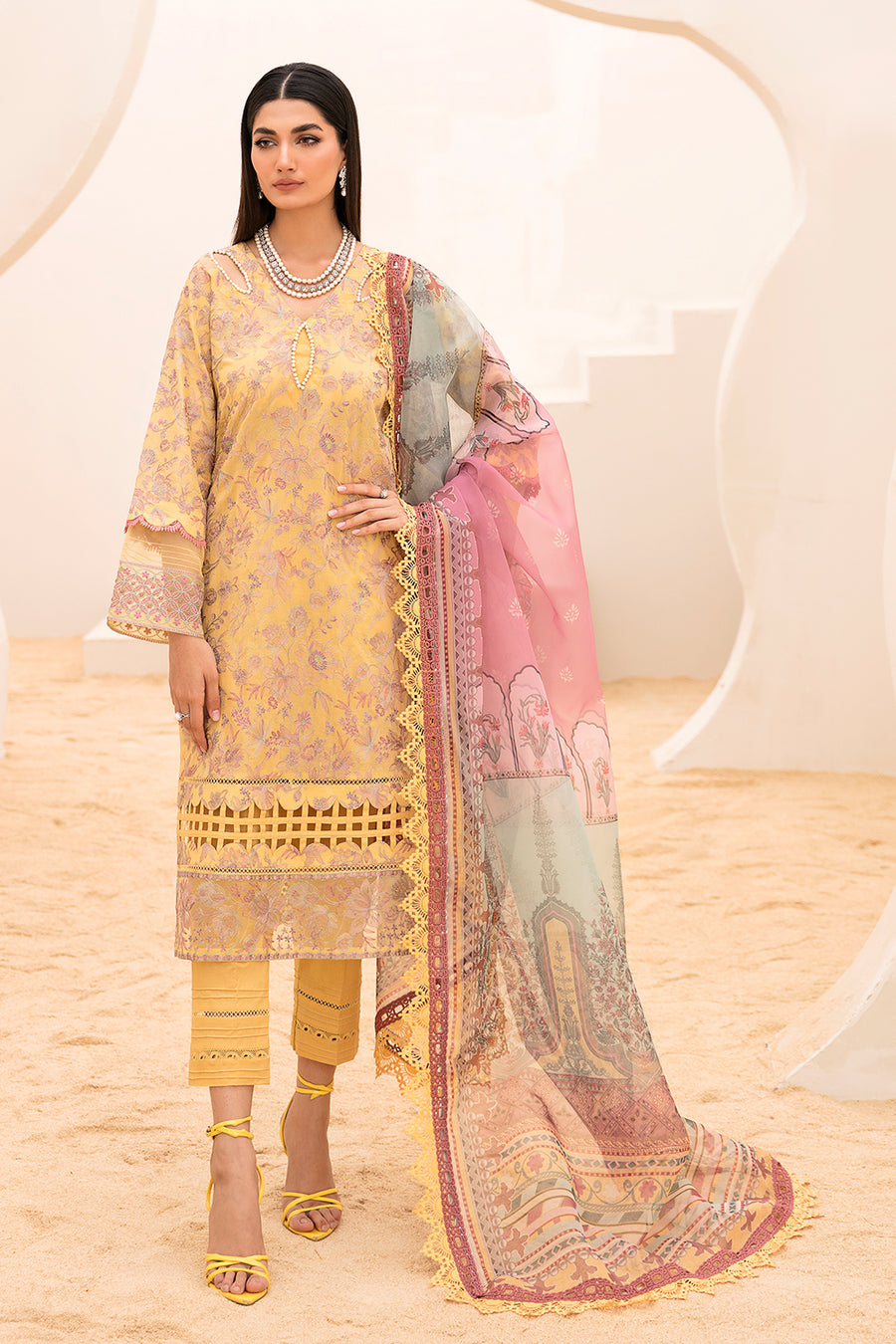 Rs 7500 Ramsha lawn stitched Emb 3pc ( medium ) main image 1