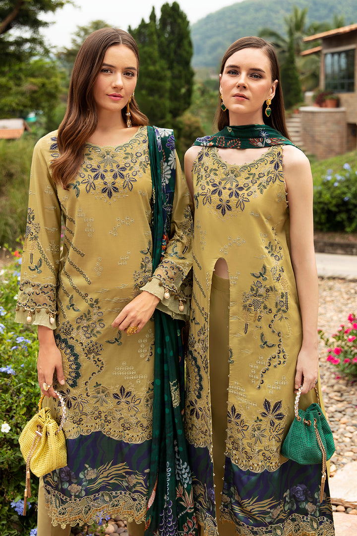 OLIVE GREEN-3PC LAWN EMBROIDERED SUIT-Z-804
