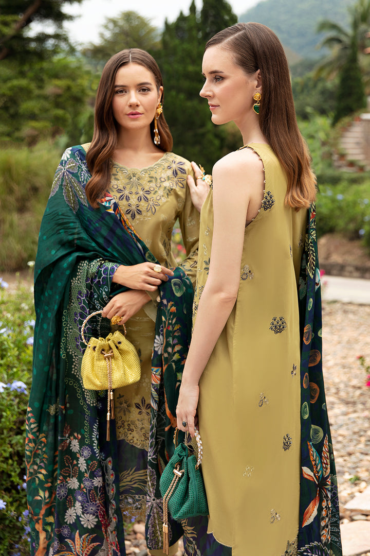 OLIVE GREEN-3PC LAWN EMBROIDERED SUIT-Z-804