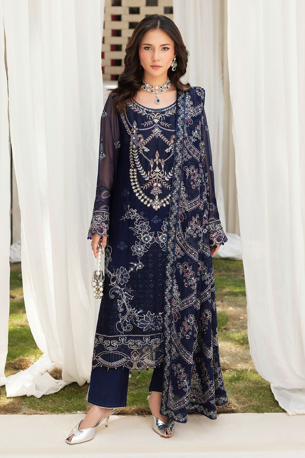 pakistani embroidered chiffon dresses Brown Luxury Embroidered Chiffon